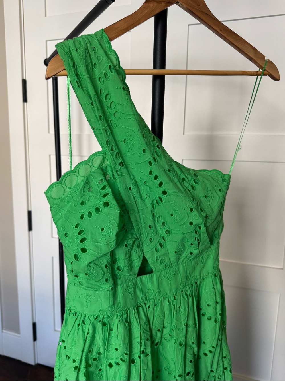 French Connection Kelly Green Cotton Eyelet One-Shoulder Dress Size XXS 2